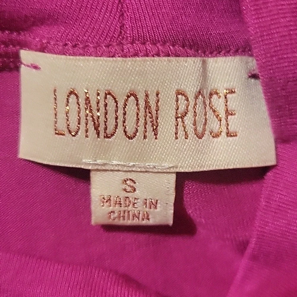 LONDON‎ ROSE NEW Mock Neck Top Long Sleeve Fitted Slit Cuffs Raspberry Pink - Picture 7 of 8